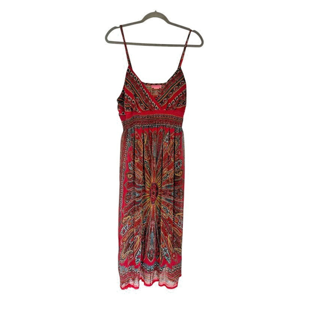 She’s Cool Maxi Y2K Sundress Pink Paisley Size XL Babydoll Beachy Resort Boho
